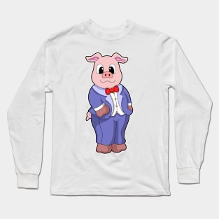 Pig as Groom with Suit Long Sleeve T-Shirt